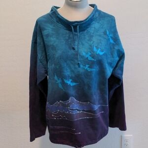 Blue and Purple Bird Print Hoodie